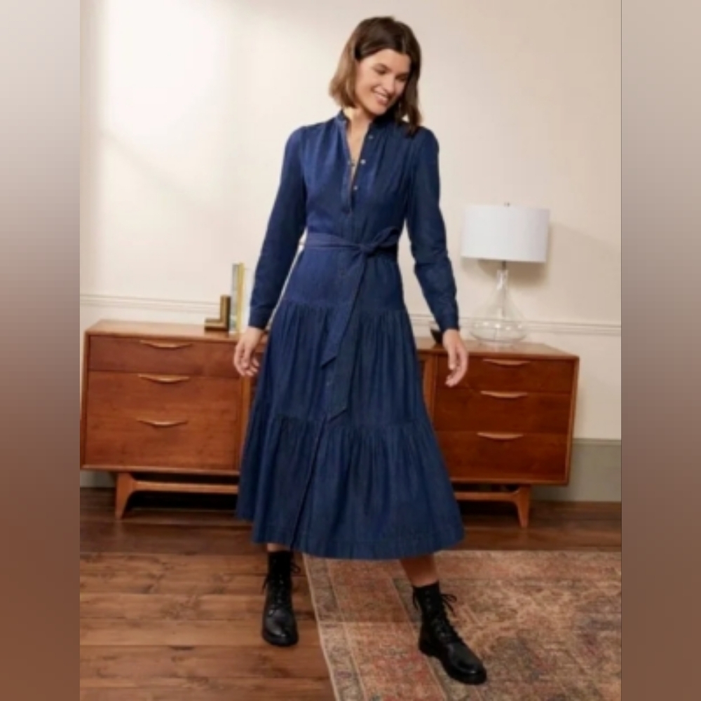 Boden Denim Ellen Tiered Shirt Dress Size 6R